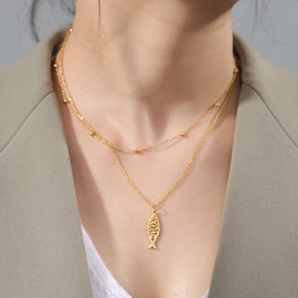 UNIFT Jesus Fish Necklace for Women Stainless Steel Christian Faith Symbol Jesus Fish Religious Jewelry Inspirational Gift Stainless Steel No Gemstone, Stainless Steel, No Gemstone