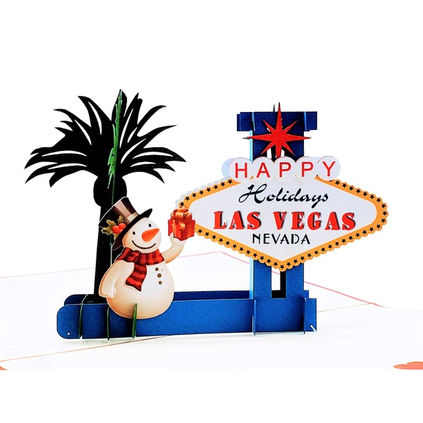 iGifts And Cards Las Vegas Christmas 3D Pop Up Greeting Card – Happy Holidays, Feliz Navidad, Snowman, Celebration, Unique, Vacation, Unusual, Joy