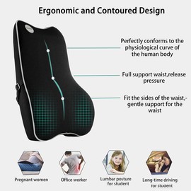 Lumbar Support Pillow,Pure Memory Foam Back Cushion Orthopedic Backrest with Breathable 3D Mesh for Car Seat,Office Chair,Computer Chair,Wheelchair and Recliner.Ergonomic Design (Grey Edge)