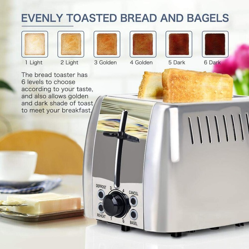 prepAmeal Toaster 2 Slice Stainless Steel Bagel Toaster Extra Wide