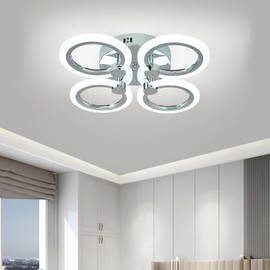 Higufyier Modern LED Ceiling Light,4 Rings Flush Mount Ceiling Light Fixtures, Chrome Close to Ceiling Light, 6000K LED Ceiling Lamp for Bedroom,Dining Room,Living Room, Office