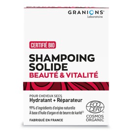 FESTES SHAMPOO BIO-SCHÖNHEIT & VITALITÄT |zertifiziert | Für trockenes Haar | Mit Arganöl | 99% Inhaltsstoffe natürlichen Ursprungs | Granions Französische Marke