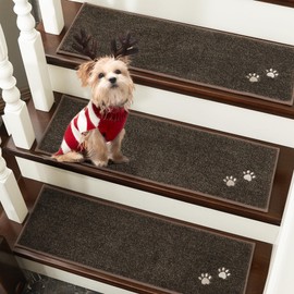 BEQHAUSE Stair-Treads-for-Wooden-Steps-Non-Slip Stair Treads Machine Washable Carpet Stair Treads 22x70cm Soft Indoor Stair Runner for Kids Elders and Pets 100% Polyester 4pcs,Brown