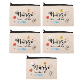 Nurse Survival Kit Bag, 5 Pieces Make Up Bag Cute Versatile with Zip Survival Kit Pattern Nurse Theme Graphics Cosmetic Bags for Nurses, brown