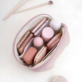 E-Tree Makeup Bag Travel Toiletry Bag Half Moon Small Make up Pouch Cosmetic Case Organizer Cute Waterproof for Girls Women Travel Essentials Toiletries Accessories (Pink)