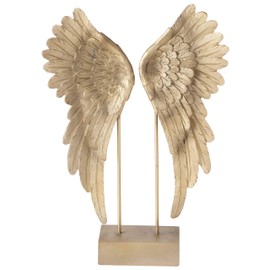 WHW Whole House Worlds Angel Wings Figurine, Antique Golden Gilt, 16.25 Inches Tall, Artisinal Design, Hand Crafted, Free-Standing, Square Gallery Base, Post Mounted, Metallic, Polyresin