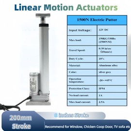 12V Linear Actuator 8 Inch 200mm Stroke 1500N 330lbs Heavy Duty Reciprocating Electric Linear Motion Actuator Fixed Stabilisation of Upper and Lower Plates High Speed Actuator Motor 10mm/s