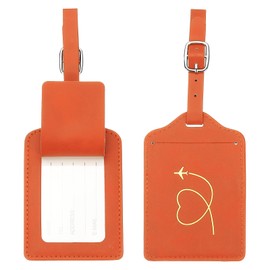 PATIKIL Suitcase Luggage Tags, Orange Heart Leather Name Tags Airplane Bag Accessories Travel Essentials for Flying Hotel Check in Luggage Bags Men Women, 2 Pcs
