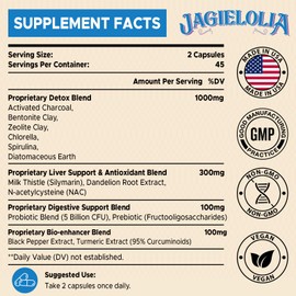 All-In-One Detox Binder Supplement 1500 MG - High Bioavailability, Liver Gut Detox Cleanse with Activated Charcoal, Zeolite & Bentonite Clay for Toxins, Liver, Digestive, 270 Vegan Capsules