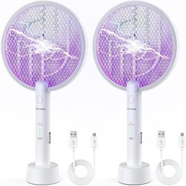 Electric Fly Swatter 3000V Bug Zapper Racket 2 in 1 Fly Swatter with 1200mAh Battery Rechargeable Mosquito Killer Lamp with 3 Layers Safety Mesh for Indoor and Outdoor - Specification: 2 Pack