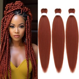 Ginger Braiding Hair Pre stretched 26 Inch 3 Packs 350# Copper Red Pre-stretched Braiding Hair EZ Braid Yaki Texture Synthetic Hair Extensions for Crochet Box Braids
