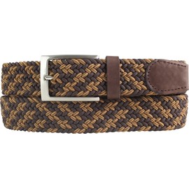 BELTINGER High Quality Stretch Belt with Genuine Leather 3.5 cm Elastic Braided Golf Belt 35 mm Stretchy Multicoloured Braided Belt Sailing Belt, brown, beige