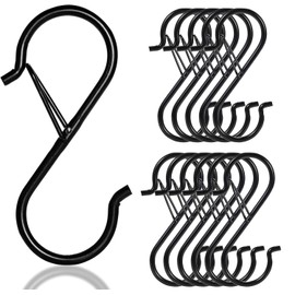 12 Pack 3.5 inch S Hooks for Hanging with Safety Buckle Heavy Duty for Kitchen Pot Racks, Closet Organization Hang Plants, Clothes, Utensils, Pots & Bags Black, Rust-Resistant