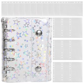 KDSSYFT Sealing Notebook, Plastan, A7, Transparent, Mini Binder, Clear Binder, Clear Seal Storage, Card Pocket, 20 Refills, Stylish, Cute, For DIY (Star Pattern)