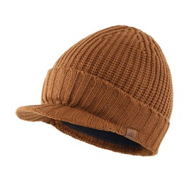 Home Prefer Men's Outdoor Newsboy Hat Winter Warm Thick Knit Beanie Cap with Visor (Brown)
