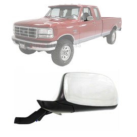 New Front Left Driver Side Power Mirror Manual Folding Non-Heated Chrome For 1992-1996 Ford F-150 / Bronco / 1992-1997 F-250 F-350 F53 F59 Direct Replacement F5TZ17683BA