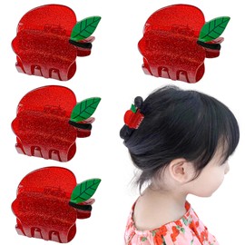 4 PCS Red Apple Hair Clips Cute Back to School Fruit Hair Claw Clips Mini Teacher Student Hair Jaw Barrettes for Women Girls Decorative Thick and Thin Hair Accessories