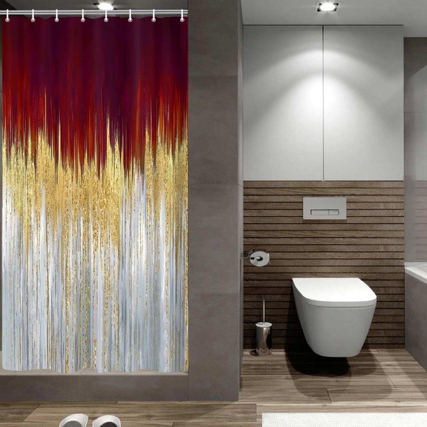 JAWO Abstract Dark RedSh ower Curtain, Gold Blue Boho Ombre