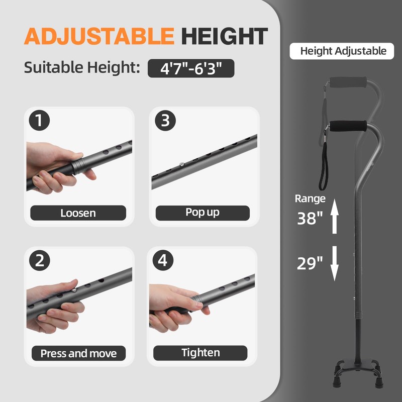 BeneCane Quad Cane Adjustable Walking Cane with Offset Soft Cushioned
