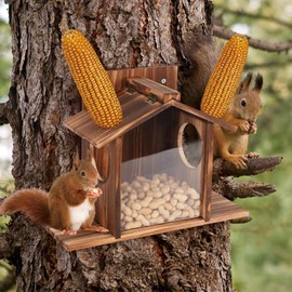 Squirrel Feeder Just Wooden Squirrel Box House Feeders for Garden Outside Backyard Easy to Assemble Garden Gift