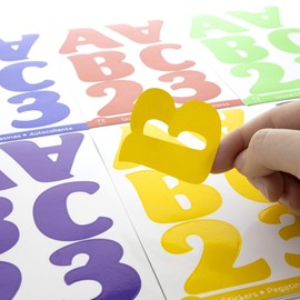 BAZIC Alphabet Numbers Stickers 6 Colors, 2" A to Z 0 to 9 Self-Adhesive Large Sticker for Laptop Cardstock Kids Children (72/Pack), 6-Packs