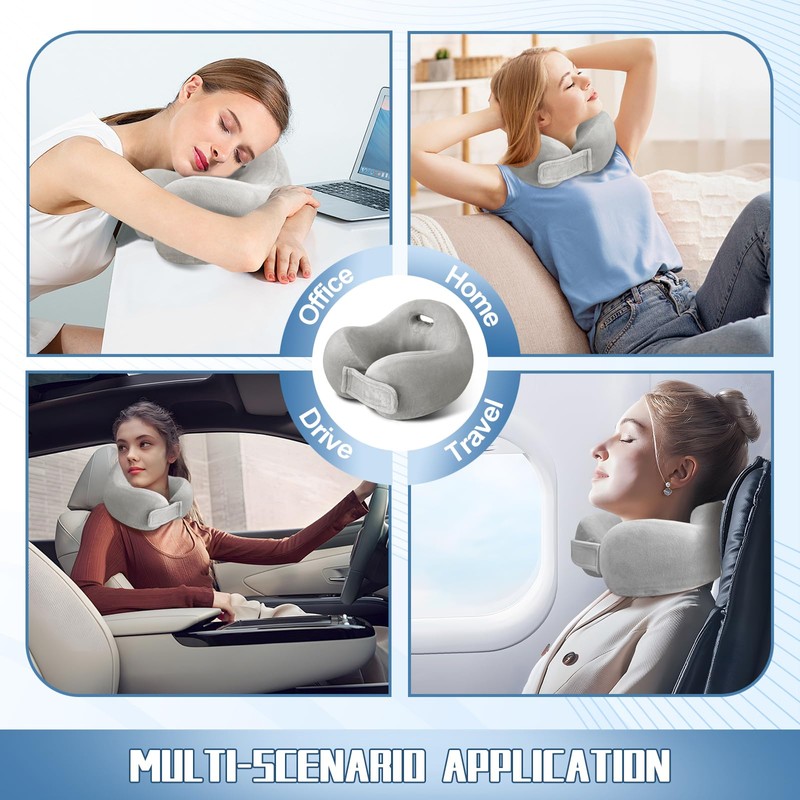 Neck Pillow for Airplanes,Portable Adjustable Travel Pillow with 360° Support,Memory