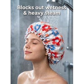 Aquior Gorro Ducha Grande Reutilizable Impermeable Mujer Todo Tipo Cabello Mujeres Hombres Niños Flor