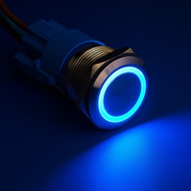 Gebildet 0.87 Inch/22mm Stainless Steel Momentary Push Button 12V-24V LED 1NO1NC SPDT ON Off Waterproof Button with Wire Socket Plug (Blue LED)