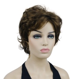 Lydell 6" Short Curly Wavy Synthetic Hairpiece Wigs with Bangs for Women Medium Golden Brown
