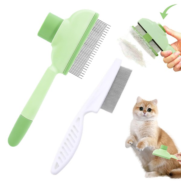 Self-Cleaning Flea Comb for Pets, Cat Comb, Green Flea Comb,