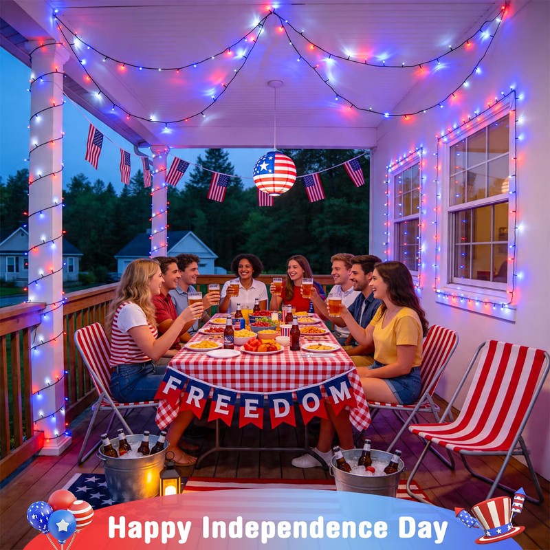 4 Pack Red White and Blue Lights, 50 LEDs 16.5ft