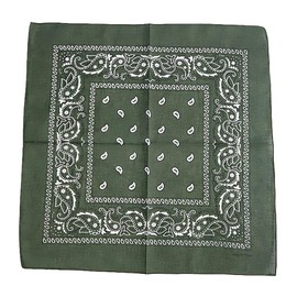 Fosys Bandana, 100% Cotton, Cashew Nut Pattern, 21.7 x 21.7 inches (55 x 55 cm), Square, Large, Scarf, Neckerchief, Triangular Width Men's, Women's, 14. Olive