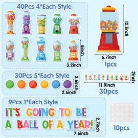 CPicdn 120Pcs Back to School Gumball Machine Bulletin Board Classroom Decoration Colorful Bubble Gumball Cutouts Boarder Trims Candy Theme Classroom Chalkboard Supplies Preschool Wall Door Decor