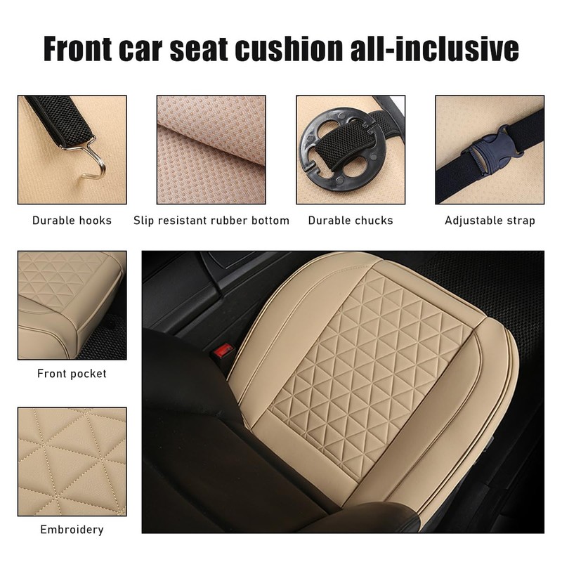 povtii Car Front Seat Cover, 22"×24" Luxury PU Leather Auto