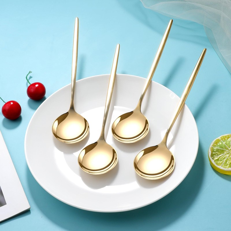 SDMAX 6 Pc Golden Stainless Steel Soup Spoon Set for