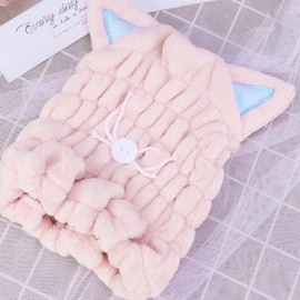 Gorro para Secar el Cabello de Coral Fleece, Orejas de Gato, Secado Rápido, 2 Piezas, Azul y Rosa, Adecuado para Baño y Uso Diario