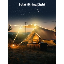 Upgraded Solar Camping String Lights for Outside, 33FT Retractable Colored Fairy String Lights Camping with Snap Portable Waterproof Solar Powered Camp Light for Tent Awning Garden Yard Party Decor