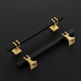Ravinte Decor 5 Pack Cabinet Handles - 5 inch Hole Center Black and Gold Pulls for Kitchen and Dresser Drawers