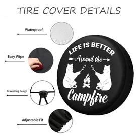 OwnBosy Camper Spare Tire Cover for Rv Trailer Life is Better Around The Campfire RV Spare Tire Cover Waterproof Dustproof Trailer Tire Covers for SUV Truck Travel 15 Inch