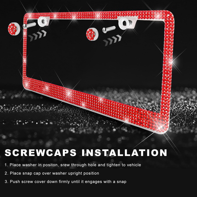 Xiqaler 2 PCS Bling License Plate Frame, Sparkling Rhinestone Auto