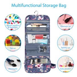 Portable Toiletry Travel Wash Bag, FINPAC Large Water Resistant Hanging Makeup Organizer Cosmetic Storage Pouch Case for Women Girls, Blooming Hibiscus