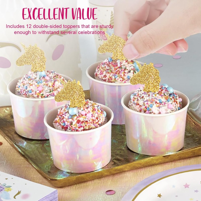 Gold Glitter Unicorn Cupcake Toppers