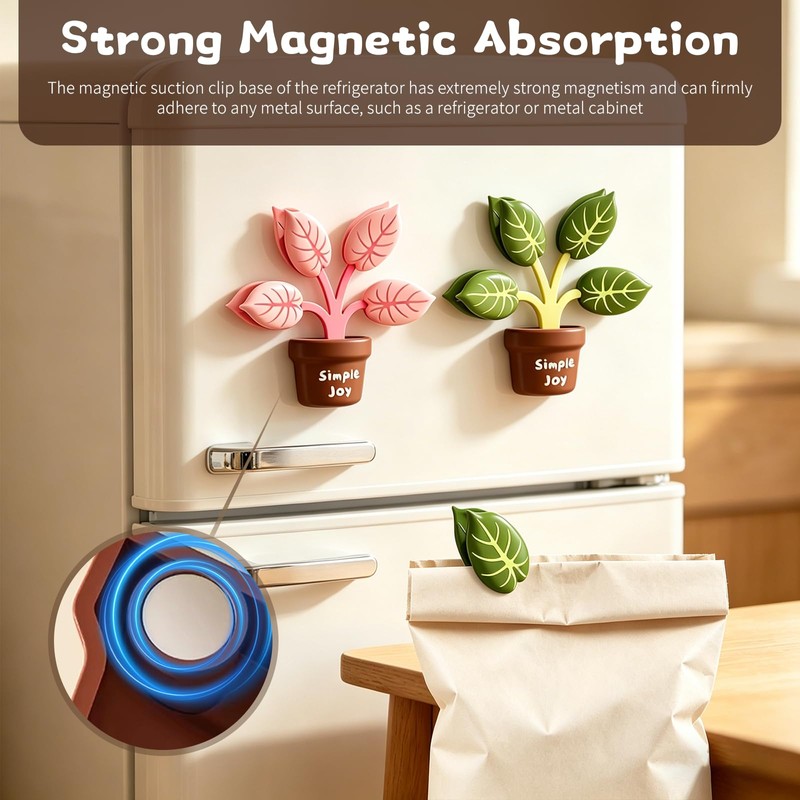 2Pcs Cute Chip Clips, Green Plant Shape Magnetic Chip Clips,