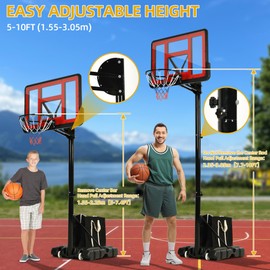 DWVO Portable Basketball Hoop Outdoor, 5.5-10FT Easy Adjustable Basketball Hoop & Goal, Basketball Stand System with Shatterproof Backboard, Wheel Base for Teenagers, Various Ages Indoor Outdoor