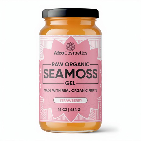 AFROCOSMETICS Raw Organic Sea Moss Gel Superfood Wildcrafted | Strawberry