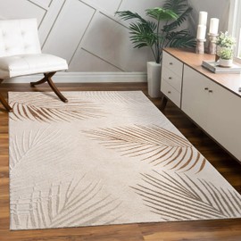 Paco Home Designer Rug with Textured Palm Leaf Pattern in Beige Brown, Size: 2'8" x 4'11"