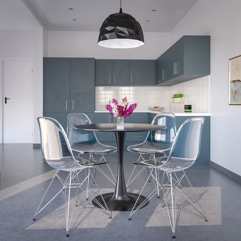LeisureMod Cresco Acrylic Dining, Modern Chrome Eiffel Base and Curved