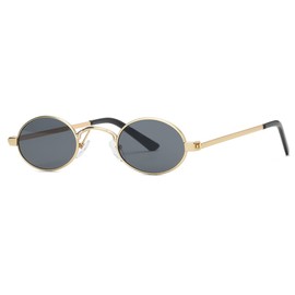 kimorn Sunglasses Small Round Metal Frame Oval Candy Colors Unisex Sun Glasses K0577 (Gold&Black)