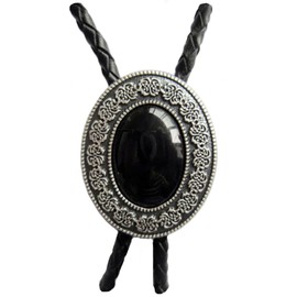 Vintage Bolo Tie Black Agate, Western Tie, silver-plated, Bolotie
