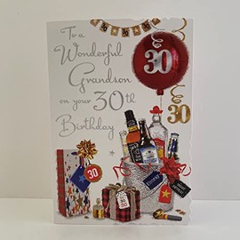 Jonny Javelin Wonderful Grandson 30th Birthday Card - Balloons Presents Ice Bucket